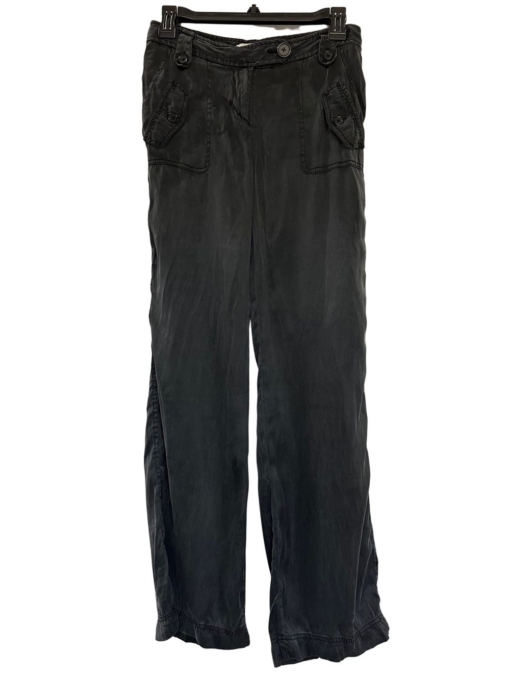White House Black Market WHBM wide leg washed silk legacy pants black sz 0